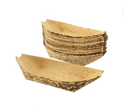 China Biodegradable Disposable Serving Cone Bamboo Leaf Plate Boat For Sushi Food for sale