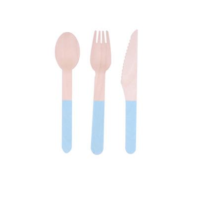 China Compostable Blue Wooden Cutlery Set Colorful Tableware Cutlery  for Home Party BBQ for sale