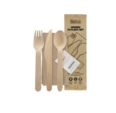 China 160mm wooden knife fork spoon set paper includes napkin wooden disposable cutlery for sale