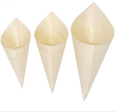 China Biodegradable Disposable Serving Cone Pine Wood Small Ice Cream Cones 120mm for sale