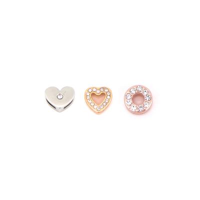 China Zinc Alloy Sliders Small Rose Gold Love Heart Slide Silvery 8mm Heart Slide Charms Keeper For Kids Mesh Bracelets Accessories Making for sale