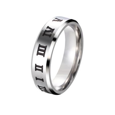 China Casual/Sport Corrosion Carve Ring 316L Stainless Steel Romam Number Ring Titanium Color Ring For Men for sale