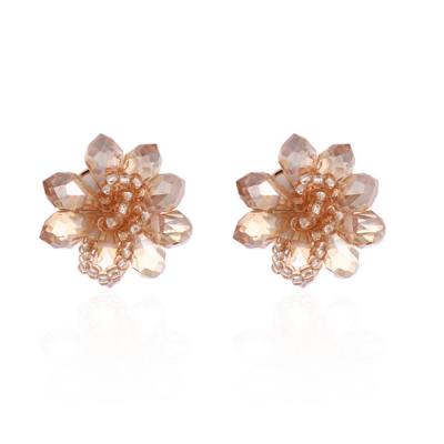 China Wholesale Custom Fashion Stainless Steel Crystal Flower Rose Gold Earrings TRENDY Earring for sale