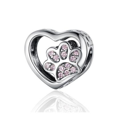 China Cute Sterling Silver Paw Footprints Heart Charms IN METAL 925 for DIY Bracelet Jewelry Making for sale