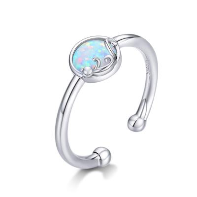 China Adjustable Simple Design 925 Sterling Silver Opal Ring Fashionable Hot Selling Women's Open Rings for sale