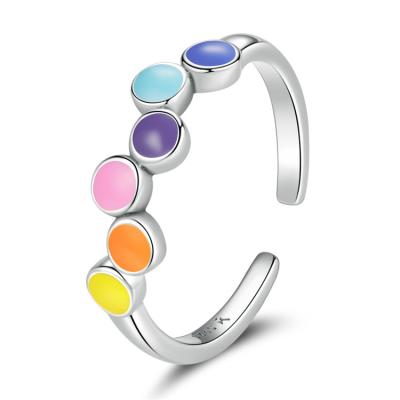 China Fashion TRENDY Dance Dot Ring Multi Color 925 Sterling Silver Adjustable Open Finger Rings for sale