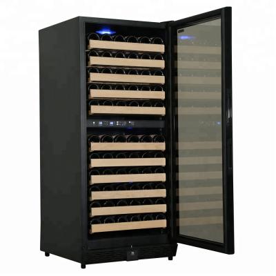 China Shenzhen Hot Sale Wooden Ball Bearing Rack Double Sliding Integrated Zone Led Display Stainless Steel Wine Cooler for sale