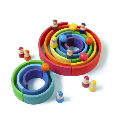 China Educational 35cm 7cm Wooden Blocks Toys Rainbow Stacking Blocks for sale