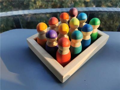 China Sort Pegdoll Wooden Rainbow Stacker Wooden Memory Stick Game for sale