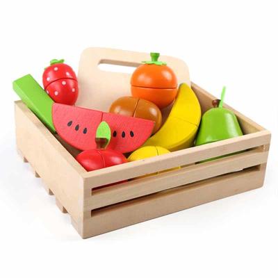 China Colored 19cm Wooden Fruit Cutting Set Toy Kid Education for sale