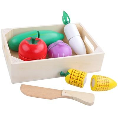 China 4.5cm Wooden Fruit Cutting Set Vegetables Kitchen Role Play Set for sale