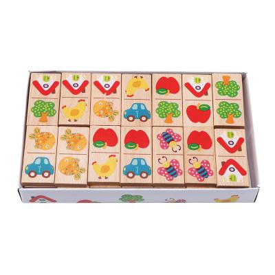 China Cartoon Animal 4cm Wooden Domino Blocks Building Puzzle Toy for sale