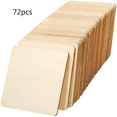 China 3x3 Square Unfinished Wood Crafts Blank Painting 7.5cm Square Wood Slices for sale