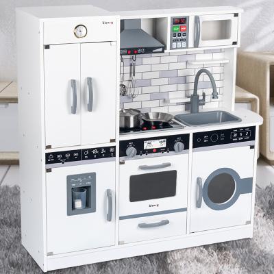 China Large 82.5cm Refrigerator Wooden Miniature Kitchen Set Stove White Black for sale