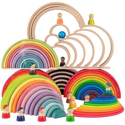 China 9600 Pcs Natural Wooden Rainbow Stacker 35cm Beech Non Toxic for sale