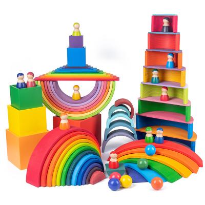 China Game 60cm Natural Wooden Rainbow Stacker Baby Laser Carving for sale