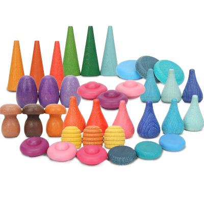 China Cones 4cm Wooden Rainbow Stacker Wooden Mushroom Puzzle for sale