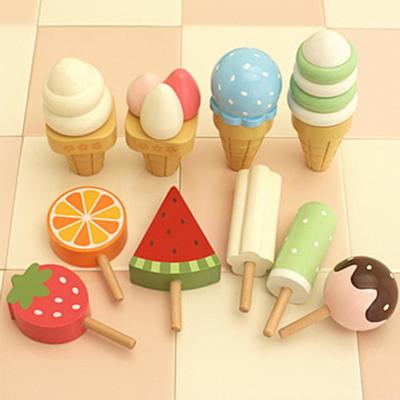 China Realistic Simulation Wooden Magnetic Ice Cream Toy With Display Stand for sale