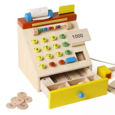 China Children Wooden Simulation Cash Register Pretend Play Toys for sale