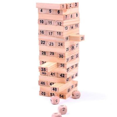 China 54 Pieces Digital Children'S Stacked Wooden Tumbling Tower Light Brown for sale