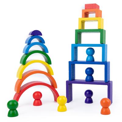 China Baby Wooden Montessori Rainbow Building Blocks Educational for sale