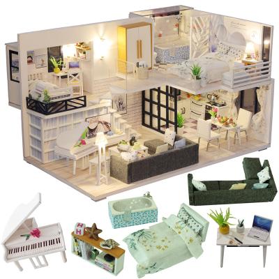 China DIY Wooden Doll Houses Miniature Furniture Kit For Children Birthday for sale