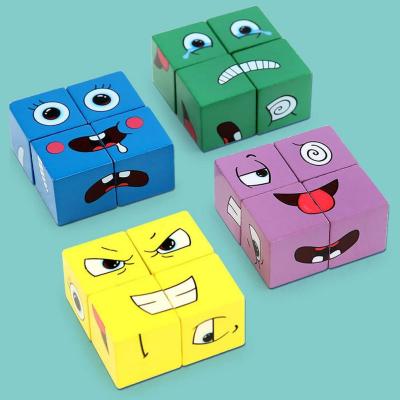 China New Montessori Expression Puzzle Face Change Cube Building Blocks Toys Early Learning Educational Match Toy for Children for sale