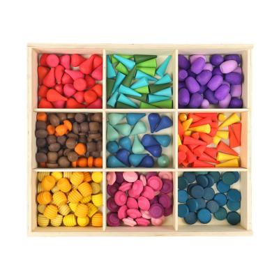 China Wooden Rainbow Loose Parts Colorful Montessori For Preschool Baby for sale