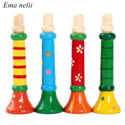 China Hot Baby Wooden Horn Whistle Musical Instrument Toys Kids Colorful for sale