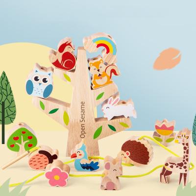 China Wooden Animal Balance Stacking Game Natural Tree Toy For Preschool for sale