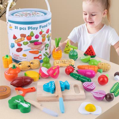 China Household Simulation Fruit Wooden Toys Barreled Vegetables Cut Educational for sale