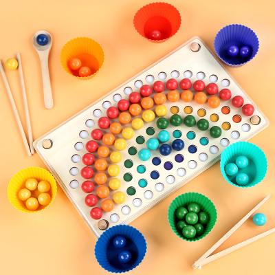 China Wooden Nordic Rainbow Beads Game Puzzle Early Education Chopsticks Training for sale