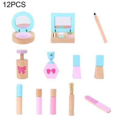 China 12pcs/Set Wooden Simulation Pretend Play Makeup Kit Toy For Girls for sale