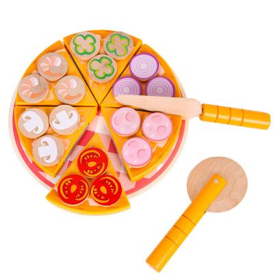 China Food Cooking Simulation Wooden Pizza Toy Fruit Vegetable With Tableware for sale