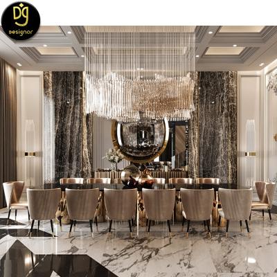 China DG 210524Custom Luxury High End Villa Large 12 Dining Table 14 Seater Black Marble Top Restaurant Dining Table for sale