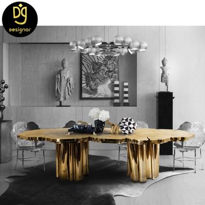 China DG201023A modern gold stainless steel modern home villa furniture luxury modern dining table sets for sale