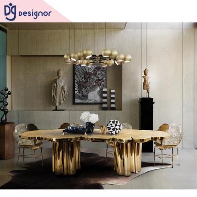 China Modern DG Customize Luxury Home Furniture Villa Dining Room Stainless Steel Table for sale