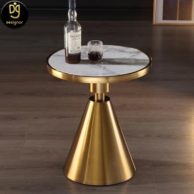 China (Size)Adjustable Custom DG Side Table For Home Smart Marble With Metal Frame Around Table Gold Side Set for sale