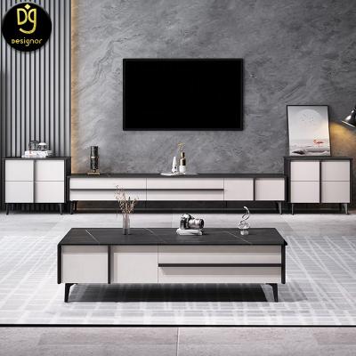 China Hot Selling Expandable Living Room Furniture Luxury DG Wall TV Table Cabinet Set Marble Coffee Tables and TV Stand for sale