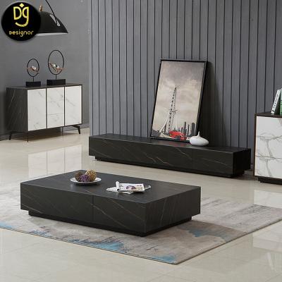 China Modern Extendable DG Living Room Furniture TV Cabinet Coffee Table Set Marble Coffee Table With TV Stand for sale