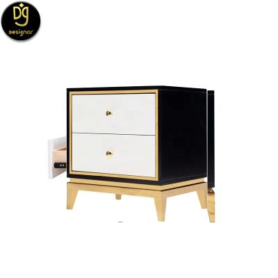 China DG Bedroom Convertible Black And Gold Furniture Wooden Metal Luxury Hotel Modern Bedside Table for sale