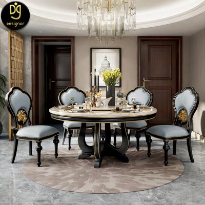 China (Others) DG Modern Design Adjustable Luxurious Dining Room Furniture Set Dining Table And 8 Seater White Marble Top Dinner Table Chairs for sale