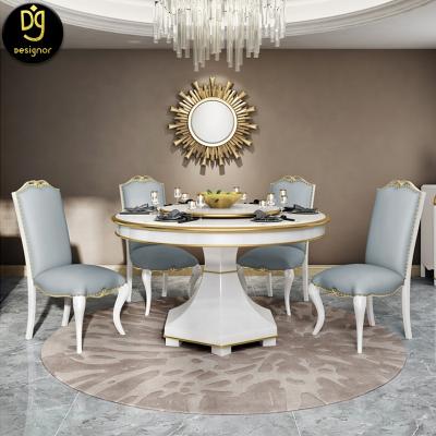 China (Other)Adjustable DG Designs Dining Furniture Tables And With 6 Chairs Set Luxury Extendable Gold Wood Dining Table Sets Modern for sale