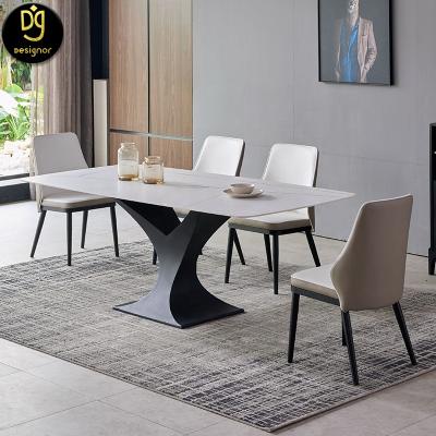 China (Others) DG Adjustable Dining Room Furniture Set 8 Seater Dining Table 6 Chair Space Saver Marble Ding Table Set for sale