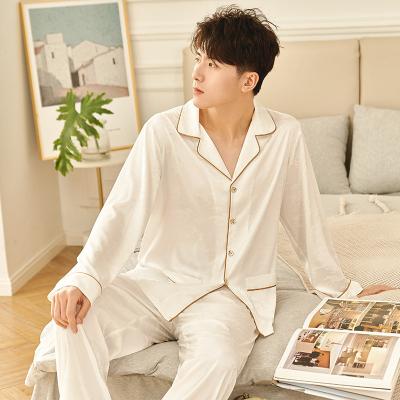 China Hot Selling QUICK DRY Silk Pajamas Mens Satin Two Piece Long Sleeves Sets Autumn Men Satin Pajamas for sale