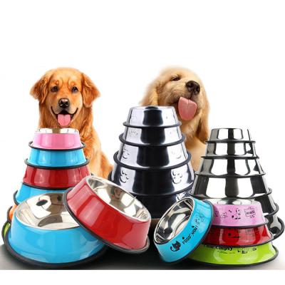 China Sustainable Non-Slip Pet Feeder Candy Colors Stainless Steel Dog Water Food Bowl Custom Logo Dog Bowl for sale