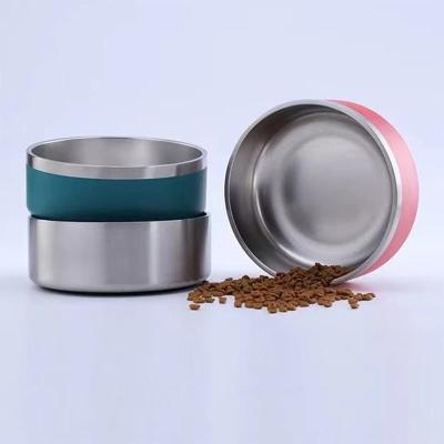 China Wholesale Custom Viable Powder Coated Stainless Steel Dog Bowl Dog Food Double Bowl 32oz 64oz Double Feeding Wall With Box for sale