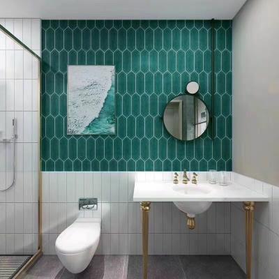 China Parquet arrow handmade brick green hexagon wind bathroom kitchen background wall tile nordic tile mosaic for sale