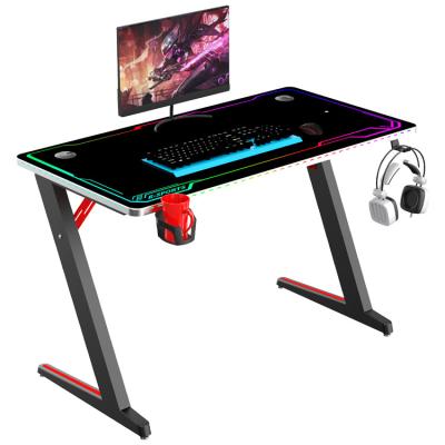 China (Size) New Design Adjustable RGB Led Gamer Desk 2021 Light Table RGB Gaming PC Computer Desk With 1130mm MDF Desk for sale