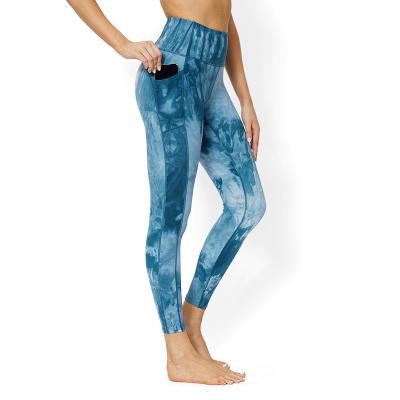 China Sustainable High Waist Printing Yoga Pants Women Whote Fitness Tie Dye Blue Leggings for sale